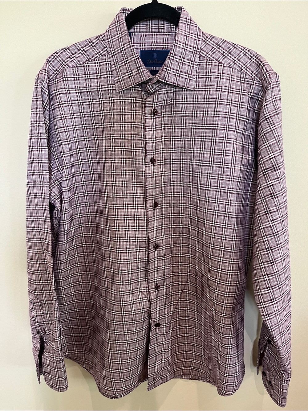 David Donahue Purple Plaid Dress Shirt